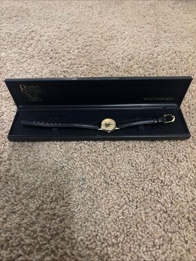 Women's Wittnauer Black Leather Strap Gold-Tone Watch